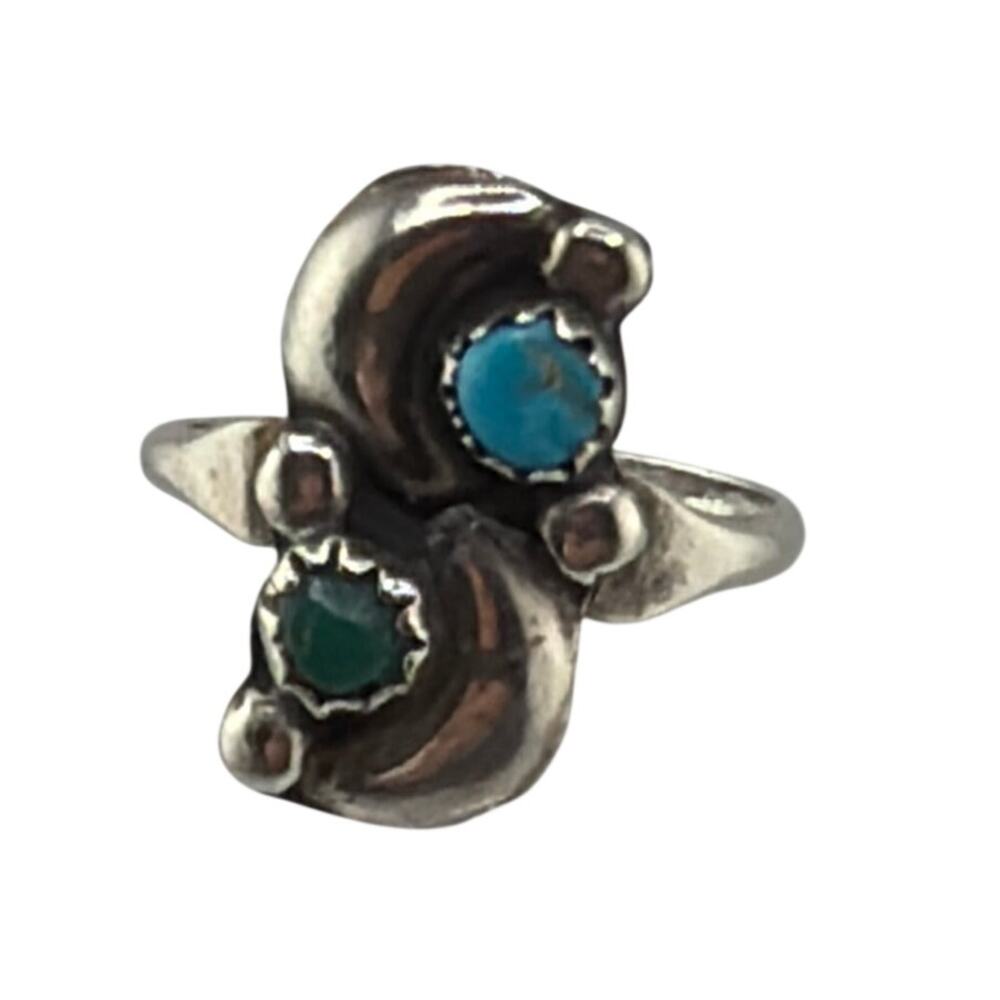 Navajo Sterling Silver Snake Design Dual Stone Ring 5.5